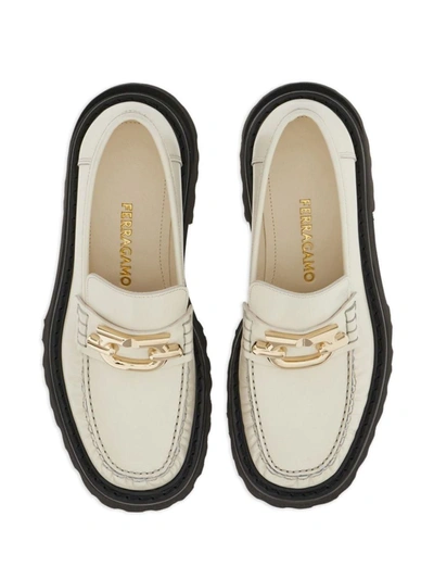 Ferragamo Women Gancio Leather Loafers In White