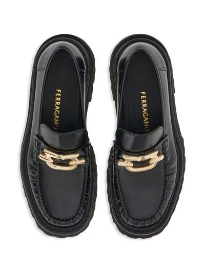 Ferragamo Carrion Sole Ingrid Leather Loafers In Black