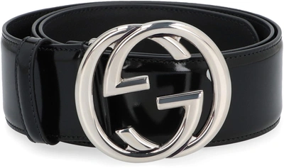 Shop Gucci Gg Buckle Leather Belt In Black