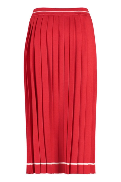 Shop Gucci Pleated Knitted Skirt In Red