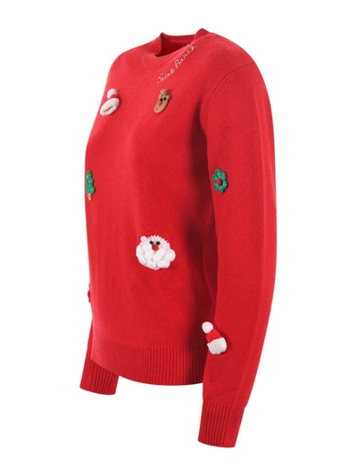 Mc2 Saint Barth Woman Brushed Sweater With Christmas Patches Appliquèe In Red