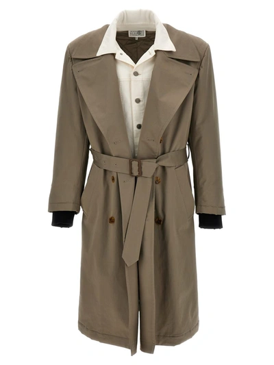 Shop Mm6 Maison Margiela Trench Coat With Contrasting Inserts In Beige