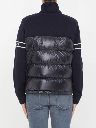 Shop Moncler Padded Wool Blend Cardigan In Blue