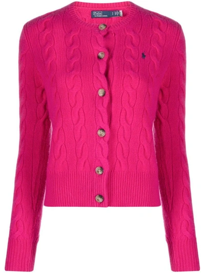 Shop Polo Ralph Lauren Long Sleeve Cardigan Clothing In Pink &amp; Purple