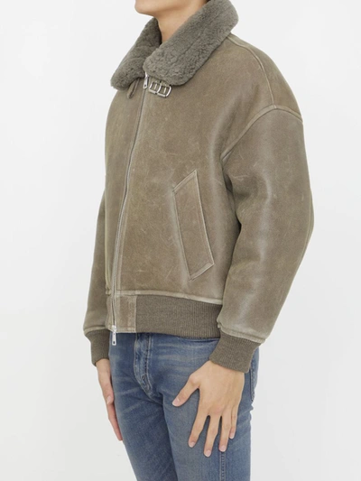 Shop Ami Alexandre Mattiussi Shearling Bomber Jacket In Grey