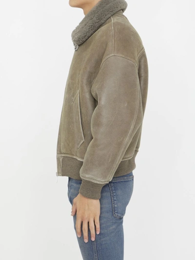 Shop Ami Alexandre Mattiussi Shearling Bomber Jacket In Grey