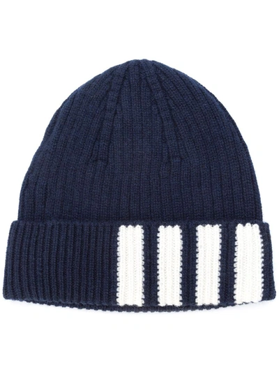 Shop Thom Browne 4-bar Stripe Rib Hat In Blue