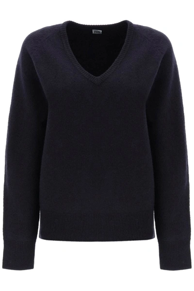 Shop Totême Toteme Felted-wool Sweater In Blue