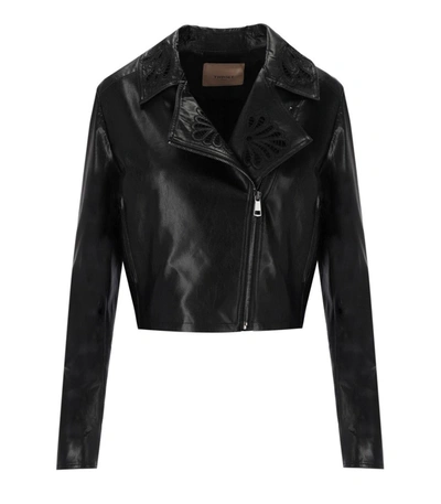 Shop Twinset Black Faux Leather Biker Jacket