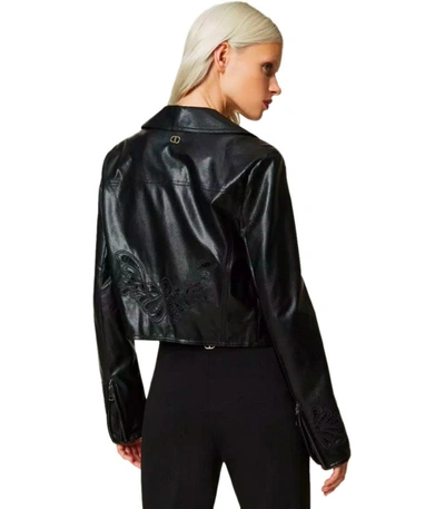 Shop Twinset Black Faux Leather Biker Jacket