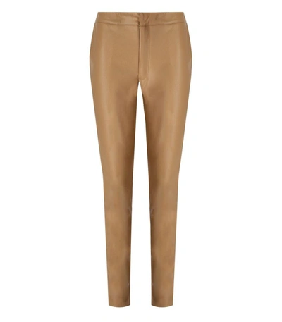 Shop Twinset Camel Faux Leather Trousers In Beige