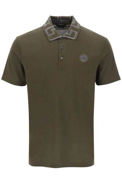 Shop Versace Taylor Fit Polo Shirt With Greca Collar In Multicolor