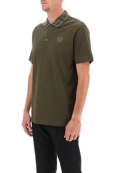 Shop Versace Taylor Fit Polo Shirt With Greca Collar In Multicolor