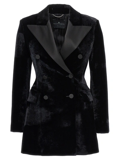 Shop Ermanno Scervino Velvet Double-breasted Blazer Jackets In Black