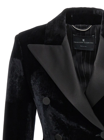 Shop Ermanno Scervino Velvet Double-breasted Blazer Jackets In Black