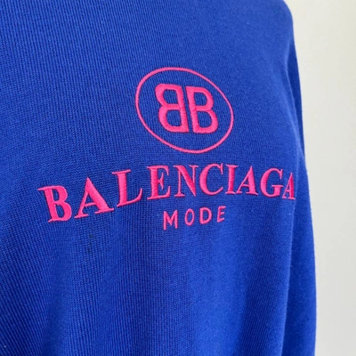 Pre-owned Balenciaga Blue Wool Embroiedered Logo Pullover