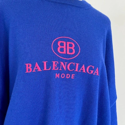 Pre-owned Balenciaga Blue Wool Embroiedered Logo Pullover