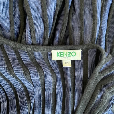 Pre-owned Kenzo Navy And Black Vertical Ridged V Neck Mini Dress