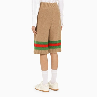 Shop Gucci Camel Wool Bermuda Trousers Women In Cream