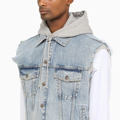 Shop Gucci Men Denim Sleeveless Jacket In Blue