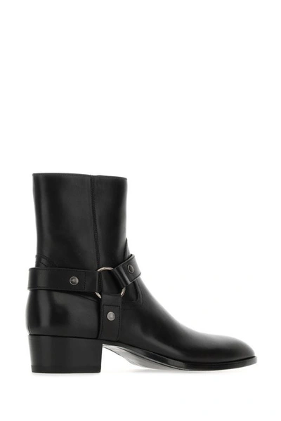 Shop Saint Laurent Man Black Leather Ankle Boots