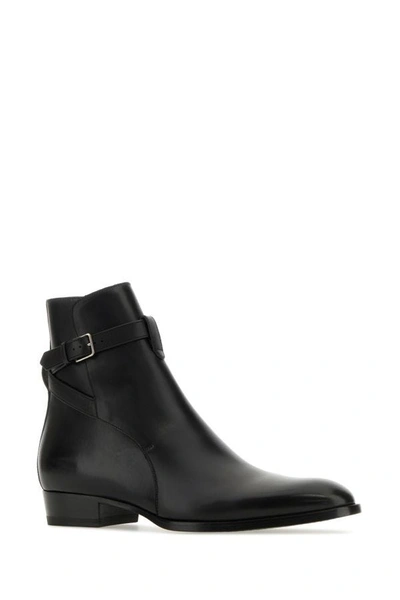 Shop Saint Laurent Man Black Leather Wyatt 30 Ankle Boots