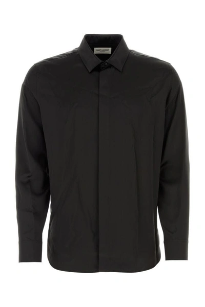 Shop Saint Laurent Man Black Satin Shirt