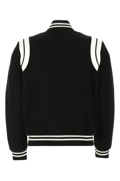 Shop Saint Laurent Man Black Wool Blend Bomber Jacket