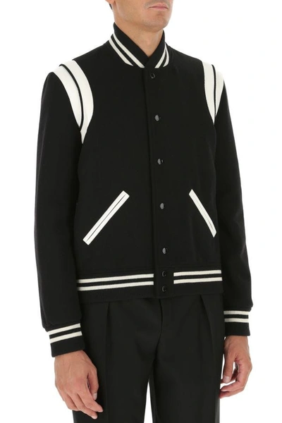 Shop Saint Laurent Man Black Wool Blend Bomber Jacket