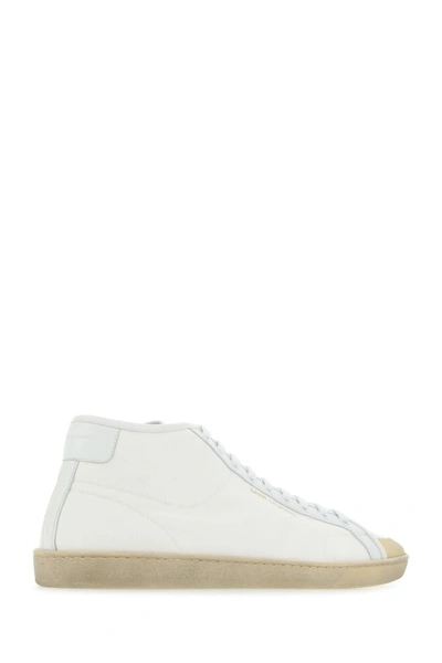 Shop Saint Laurent Man White Canvas And Leather Court Classic Sl/39 Sneakers
