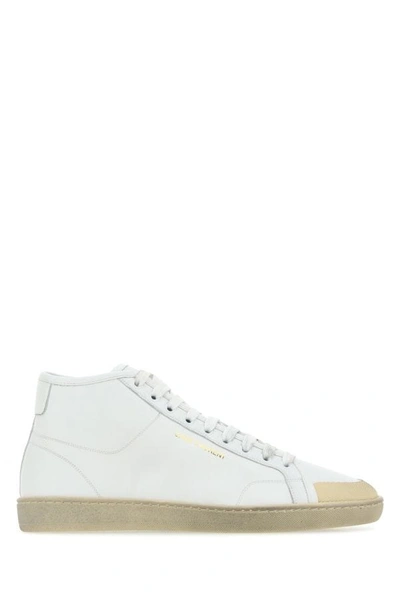 Shop Saint Laurent Man White Leather Court Classic Sl/39 Sneakers