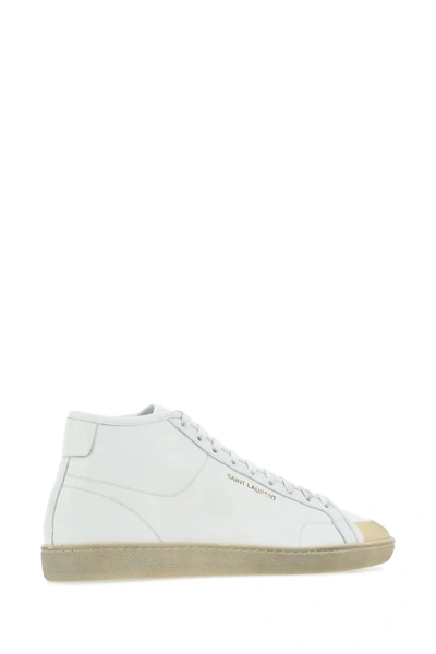 Shop Saint Laurent Man White Leather Court Classic Sl/39 Sneakers