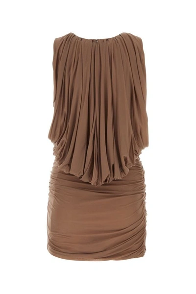 Shop Saint Laurent Woman Biscuit Cupro Mini Dress In Brown