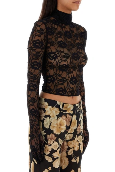 Shop Saint Laurent Woman Black Lace Top
