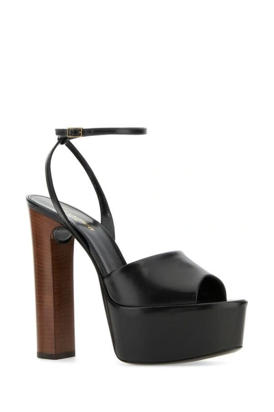Shop Saint Laurent Woman Black Leather Jodie Sandals
