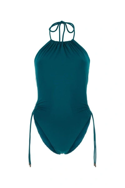 Shop Saint Laurent Woman Teal Green Stretch Nylon Swimsuit