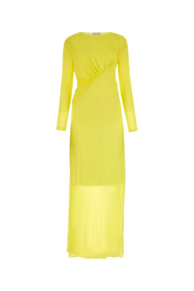 Shop Saint Laurent Woman Yellow Crepe Long Dress