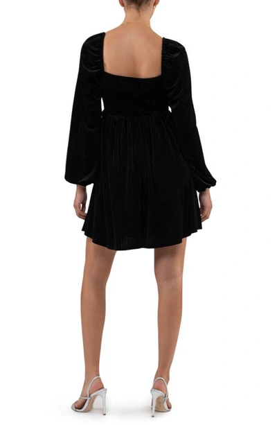 August Sky Long Sleeve Velvet Babydoll Minidress In Black
