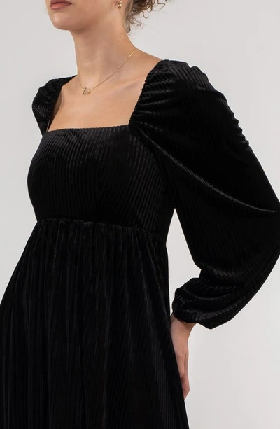 August Sky Long Sleeve Velvet Babydoll Minidress In Black