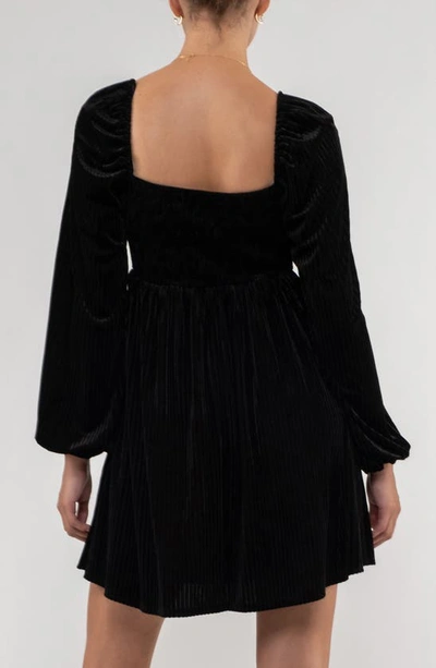Shop August Sky Long Sleeve Velvet Babydoll Minidress In Black