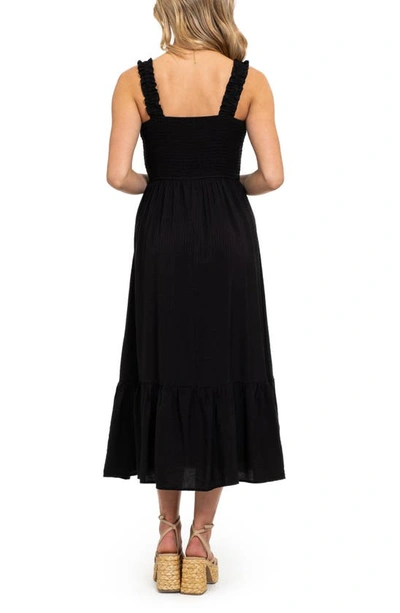 Shop August Sky Smocked Empire Waist Midi Dress In Black
