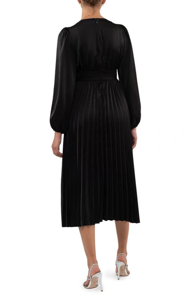 August Sky Empire Waist Pleated Satin Midi Dress In Black