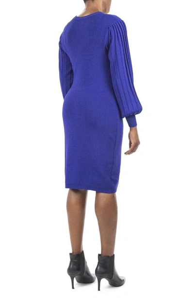 Nina Leonard Pleated Bubble Sleeve Sweater Dress In Sapphire