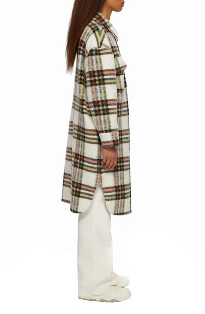 Noize Greta Plaid Felted Shirt Jacket In Cream Check
