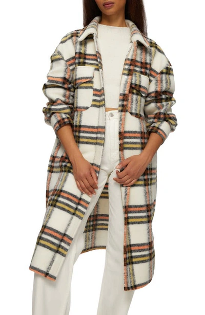 Noize Greta Plaid Felted Shirt Jacket In Cream Check