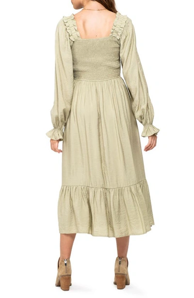August Sky Smocked Long Sleeve Maxi Dress In Light Olive