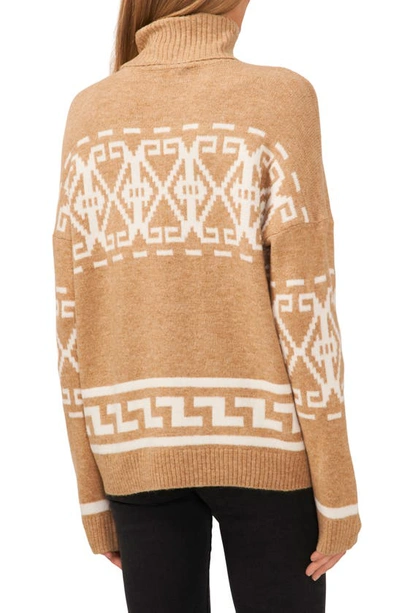Cece Fair Isle Turtleneck Sweater In Latte Heather Beige