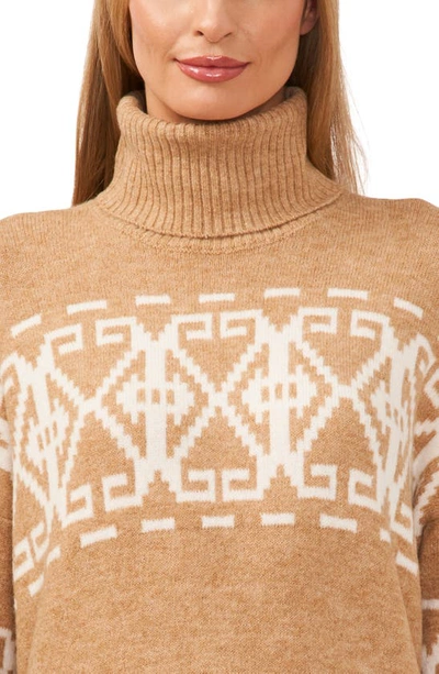 Cece Fair Isle Turtleneck Sweater In Latte Heather Beige