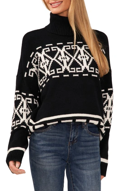 Shop Cece Fair Isle Turtleneck Sweater In Rich Black