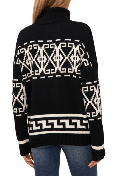 Cece Fair Isle Turtleneck Sweater In Rich Black